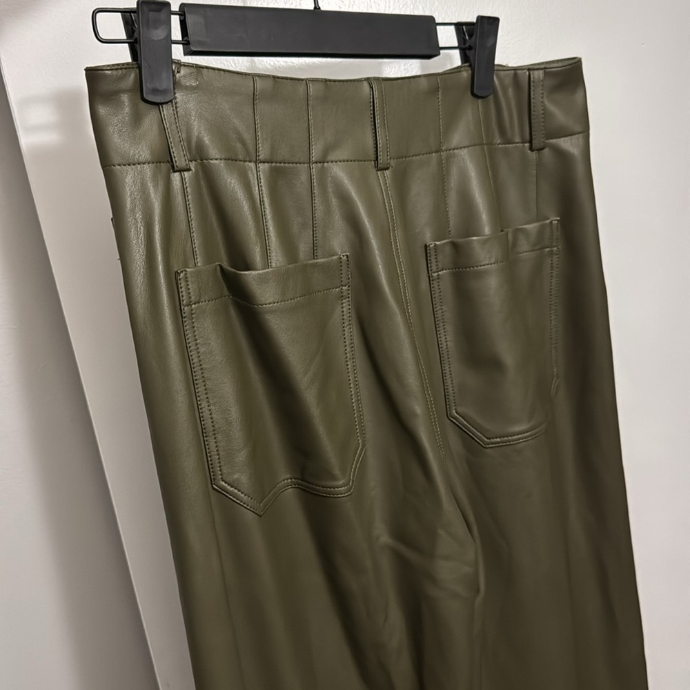 Anthropologie Maeve Colette Cropped Wide Leg Pants Faux Leather Holly Green 28 - Picture 7 of 7